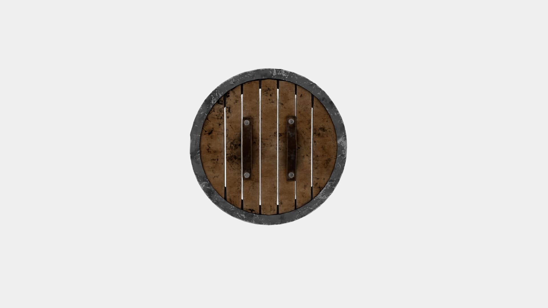 Shield back render showing worn leather straps.